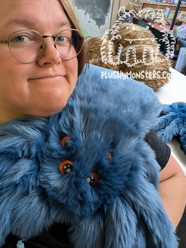 Denim Blue with Orange Glitter Eyes! - Weighted Pancake Spider