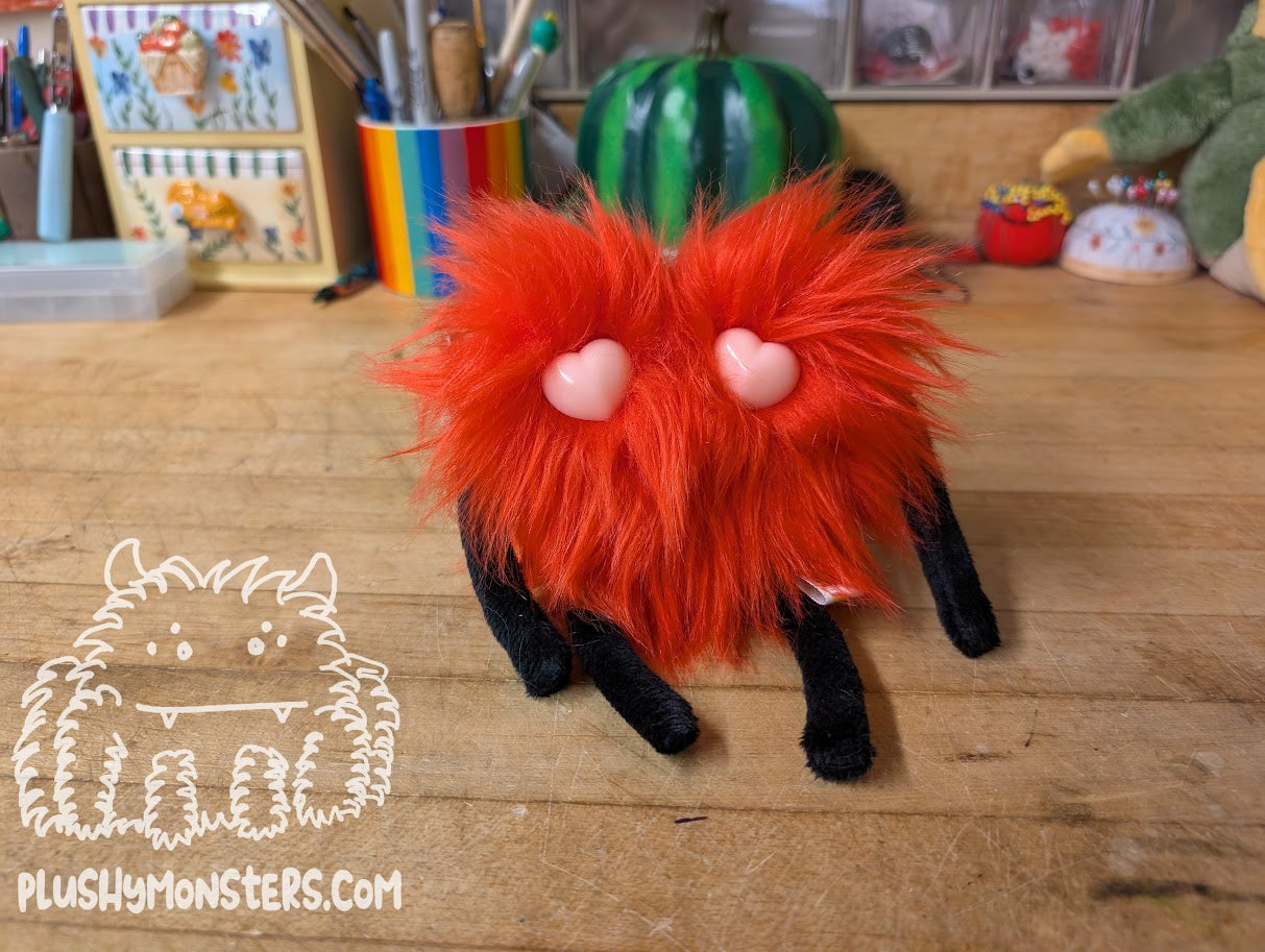 Red Little Lovey with Pink Heart Eyes! - Heart Monster