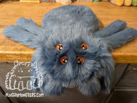 Denim Blue with Orange Glitter Eyes! - Weighted Pancake Spider
