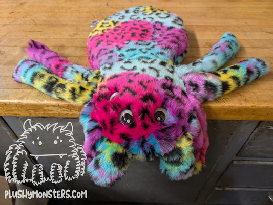 Rainbow Leopard with Metallic Pewter Eyes! - Weighted Pancake Spider