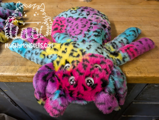 Rainbow Leopard with Metallic Silver Eyes! - Weighted Pancake Spider