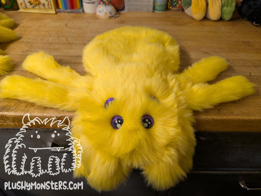Golden Yellow with Purple Glitter Eyes! - Weighted Pancake Spider