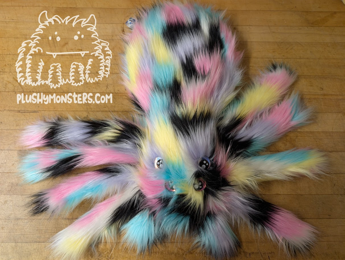 Mochi Moo with Iridescent Silver and Pink Kawaii Eyes! - Weighted Pancake Spider