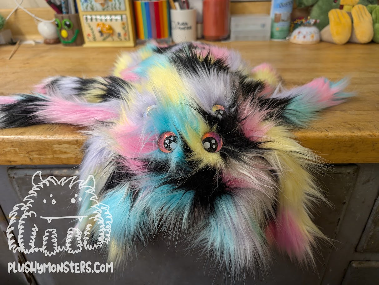 Mochi Moo with Iridescent Silver and Pink Kawaii Eyes! - Weighted Pancake Spider
