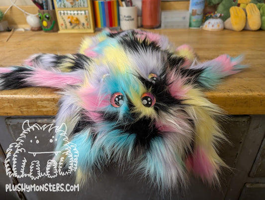 Mochi Moo with Iridescent Silver and Pink Kawaii Eyes! - Weighted Pancake Spider