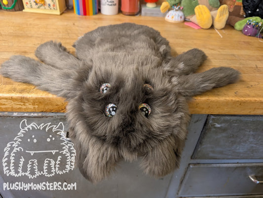 Pewter with Glittery Rainbow Kawaii Eyes! - Weighted Pancake Spider