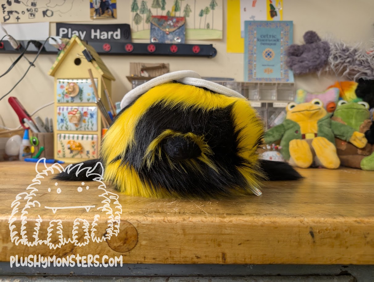 Tatters, the Original Actual Bee! But with Patches on His Wings! - Weighted Bumblebee Plushy