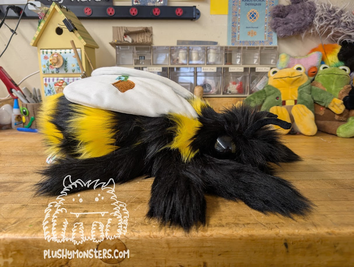 Tatters, the Original Actual Bee! But with Patches on His Wings! - Weighted Bumblebee Plushy