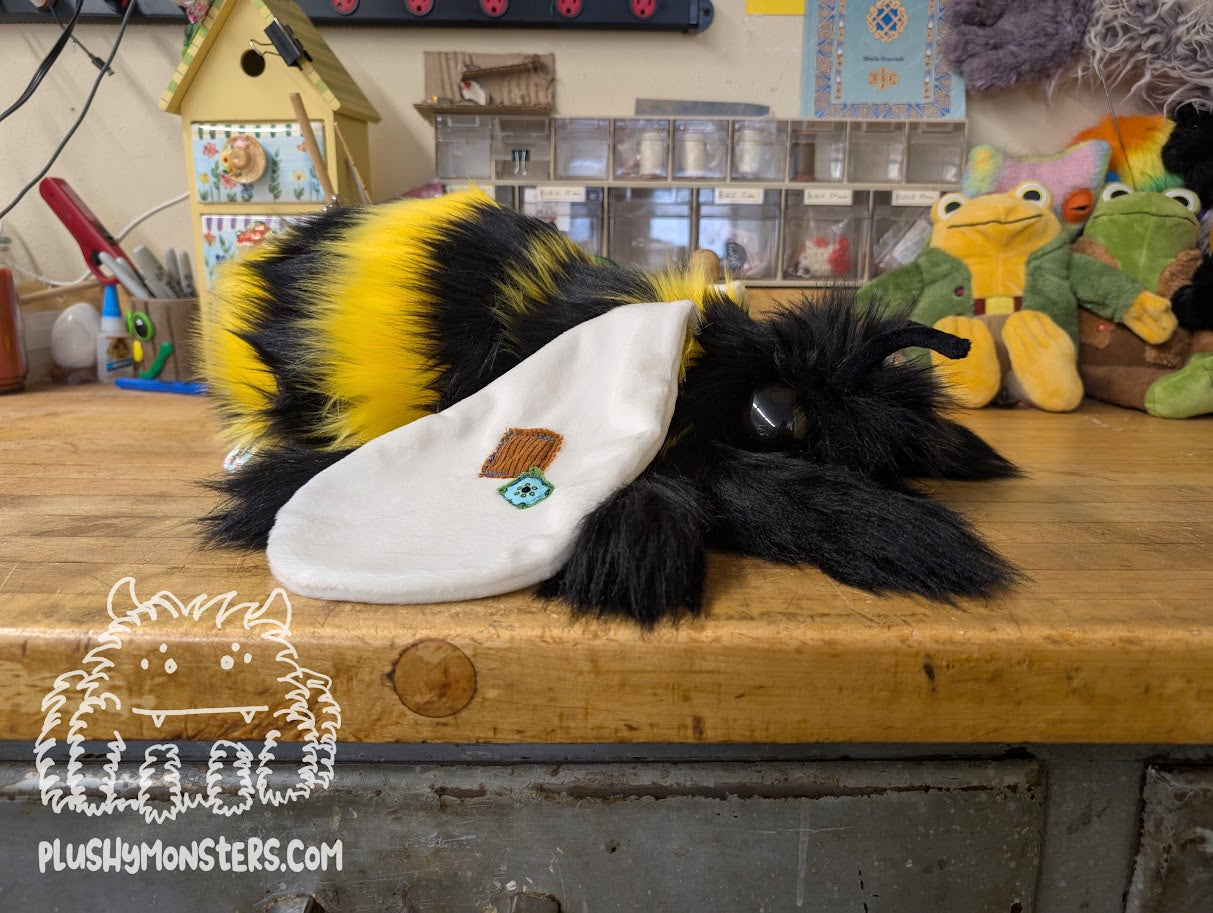 Tatters, the Original Actual Bee! But with Patches on His Wings! - Weighted Bumblebee Plushy