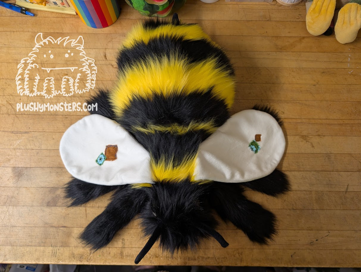 Tatters, the Original Actual Bee! But with Patches on His Wings! - Weighted Bumblebee Plushy