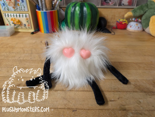 White Little Lovey with Pink Heart Eyes! - Heart Monster