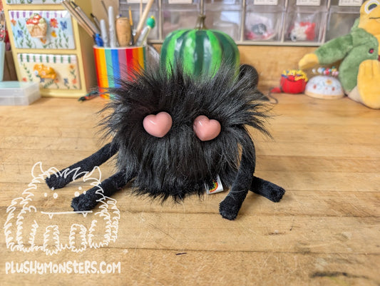 Black Little Lovey with Pink Heart Eyes! - Heart Monster