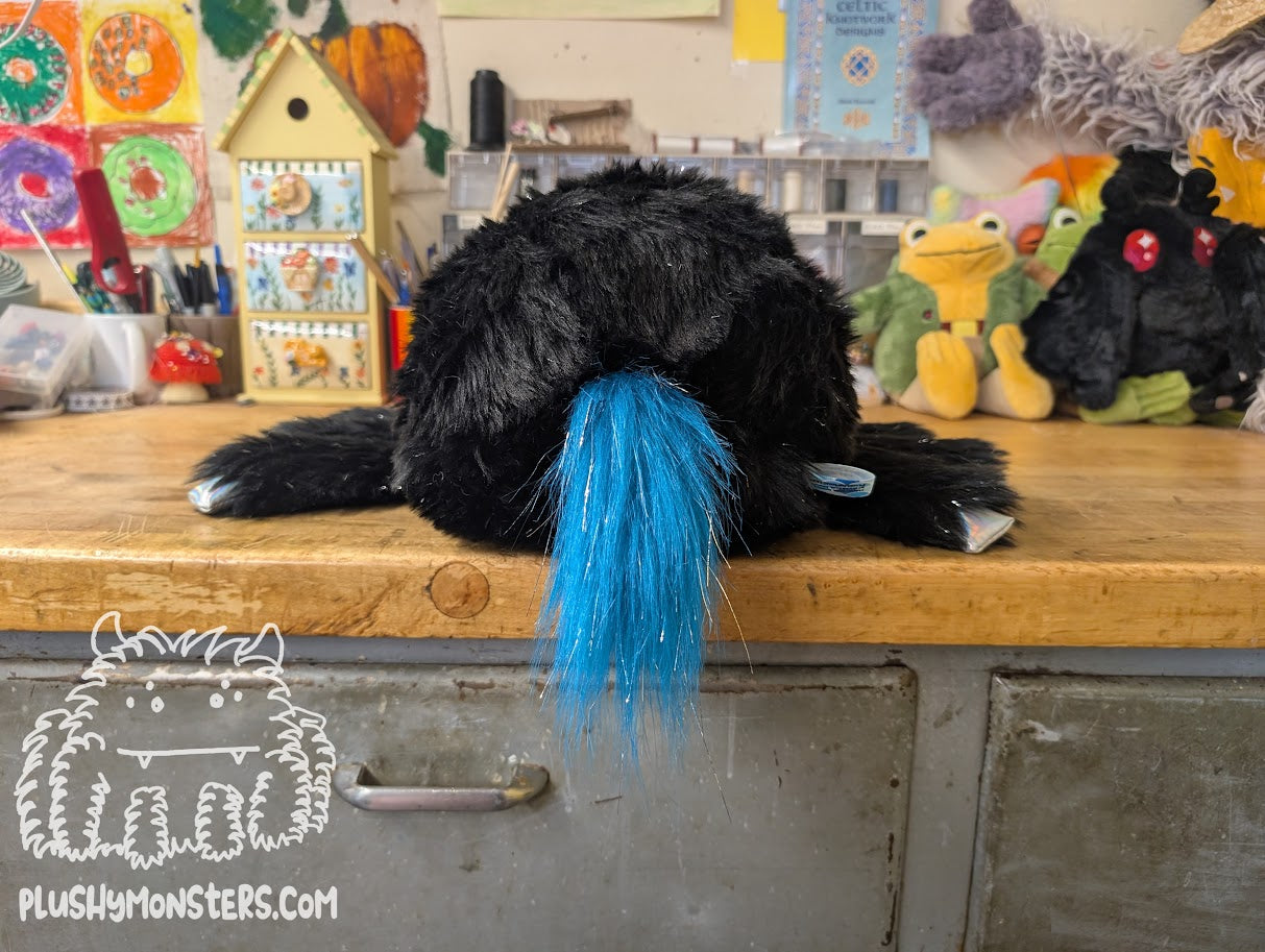 Lil' Onyx Sparkles with Shaggy Teal Tinsel! - Unicorn Spider in Disguise - Weighted Lil' Guy