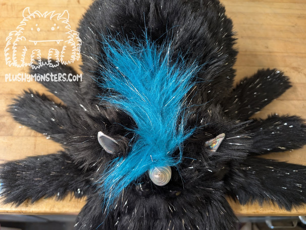 Lil' Onyx Sparkles with Shaggy Teal Tinsel! - Unicorn Spider in Disguise - Weighted Lil' Guy
