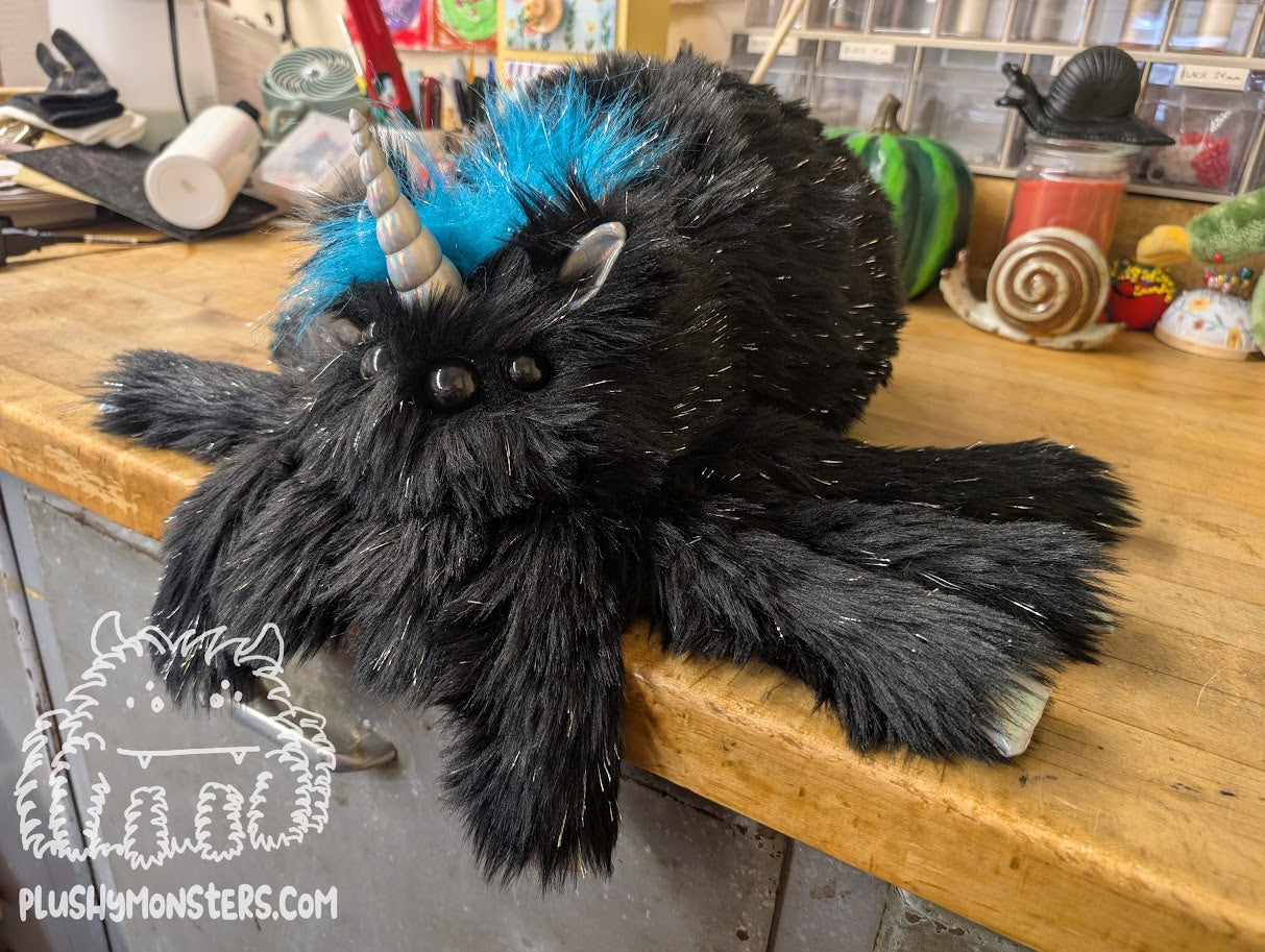 Lil' Onyx Sparkles with Shaggy Teal Tinsel! - Unicorn Spider in Disguise - Weighted Lil' Guy