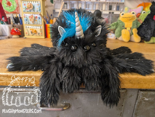 Lil' Onyx Sparkles with Shaggy Teal Tinsel! - Unicorn Spider in Disguise - Weighted Lil' Guy
