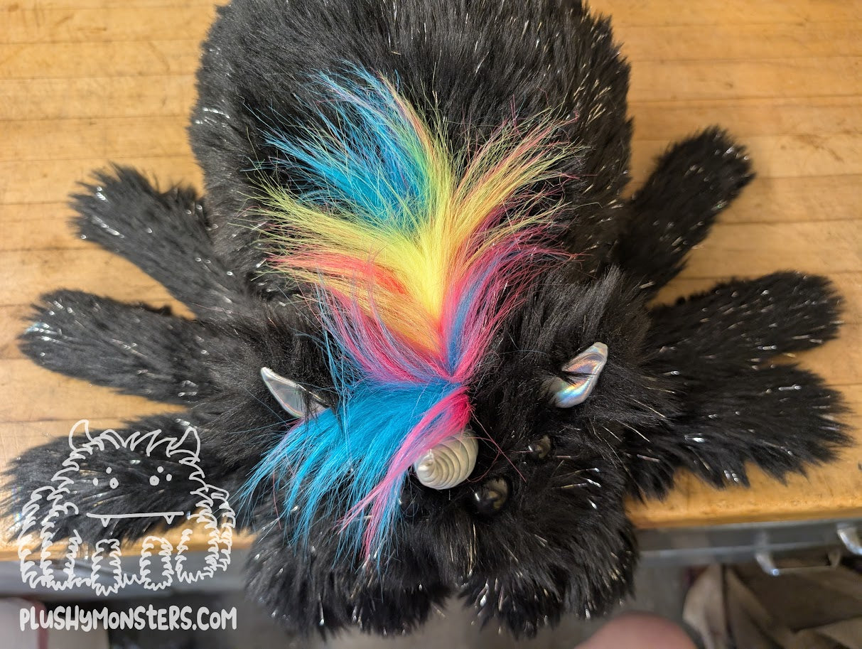 Lil' Onyx Sparkles with Shaggy Neon Rainbow! - Unicorn Spider in Disguise - Weighted Lil' Guy