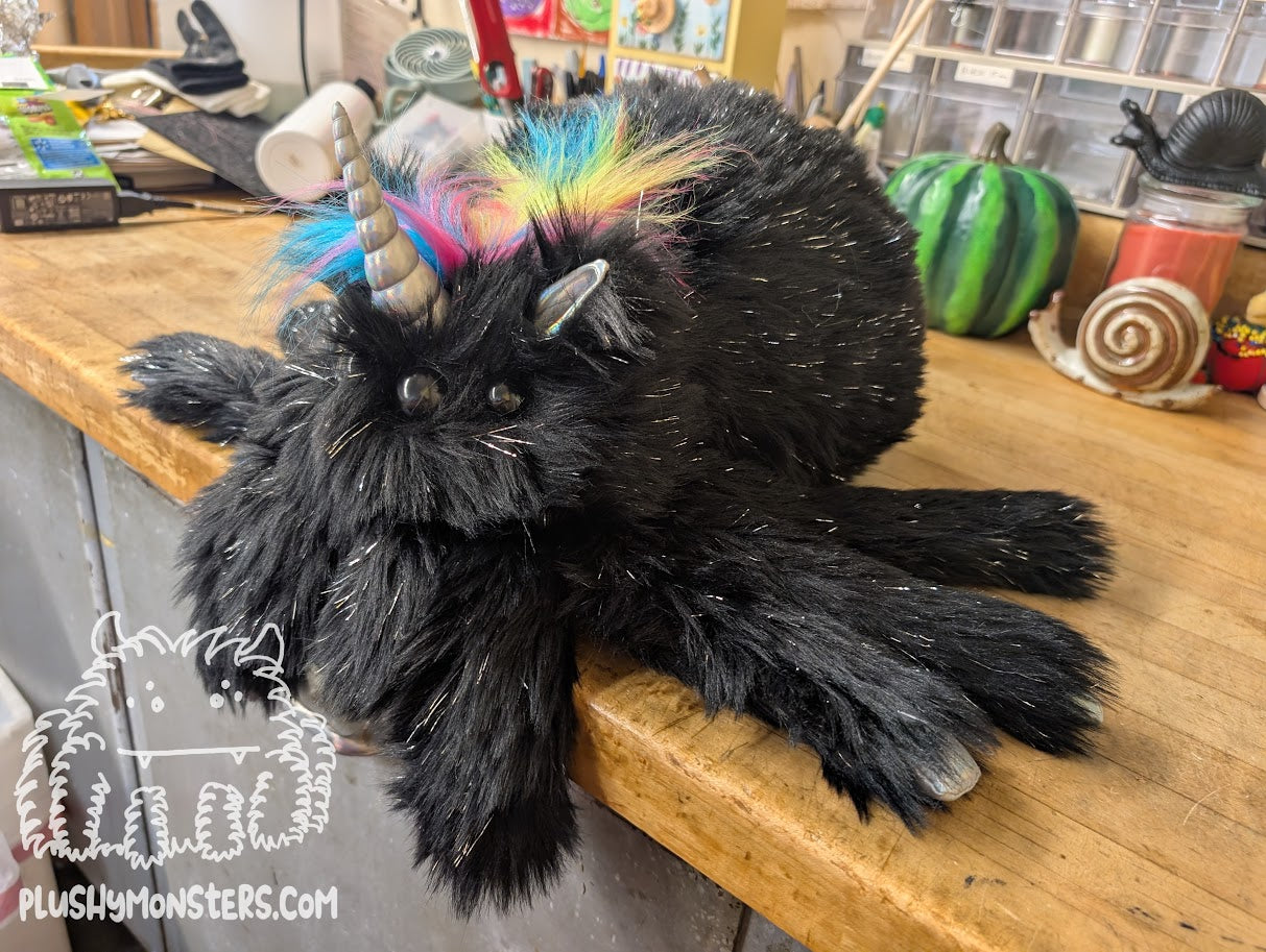 Lil' Onyx Sparkles with Shaggy Neon Rainbow! - Unicorn Spider in Disguise - Weighted Lil' Guy