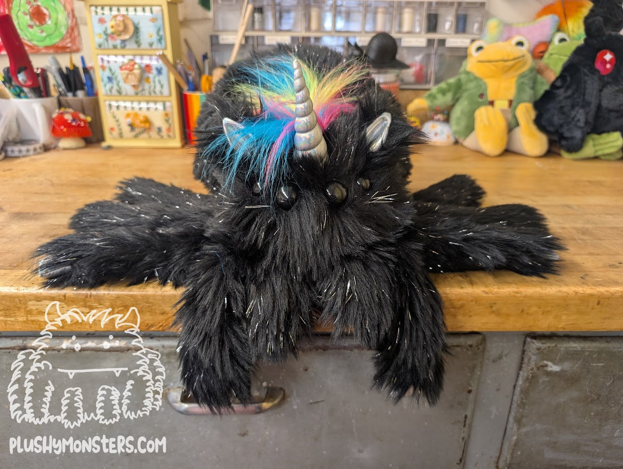 Lil' Onyx Sparkles with Shaggy Neon Rainbow! - Unicorn Spider in Disguise - Weighted Lil' Guy